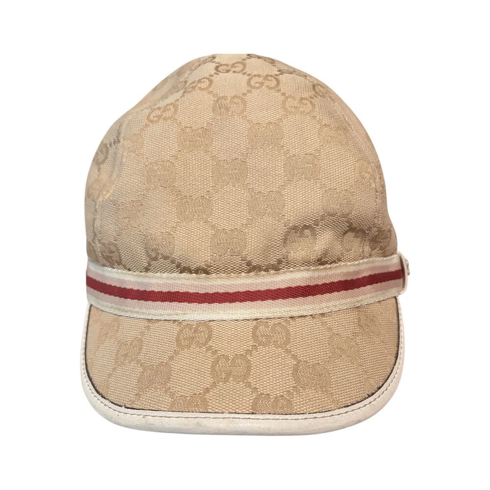 Gucci GG Monogram Canvas Baseball Cap Web Stripe Hat Size Large